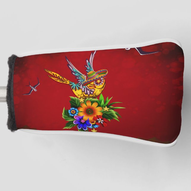 Funny sugar skull bird golf head cover (Front)