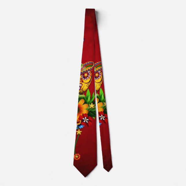 Funny sugar skull bird tie (Front)