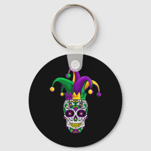 Funny Sugar Skull Mardi Gras Party Apparel Key Ring