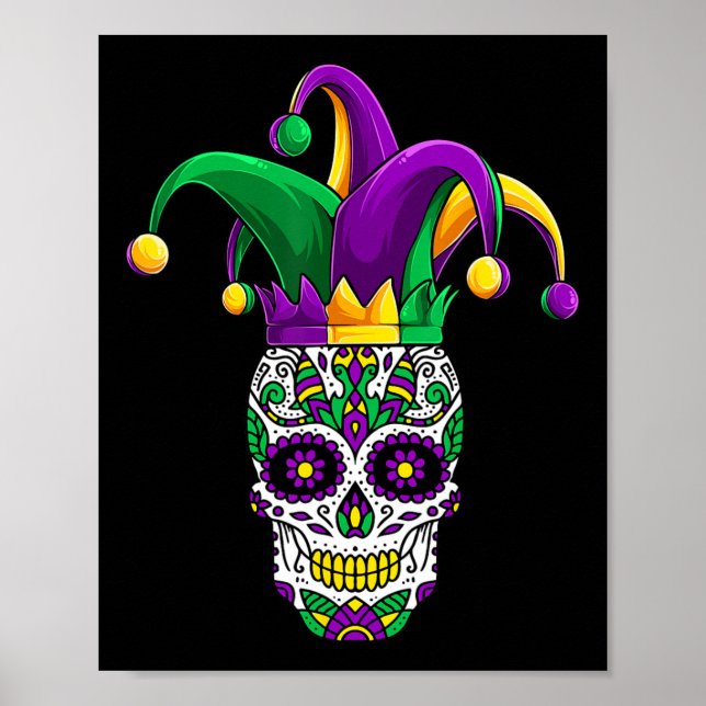 Funny Sugar Skull Mardi Gras Party Apparel  Poster (Front)
