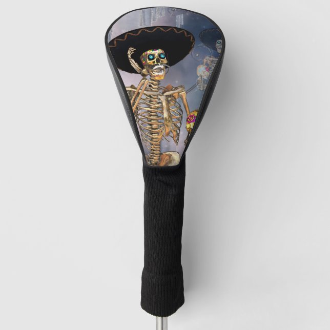 Funny sugar skull with maxican hat golf head cover (Front)