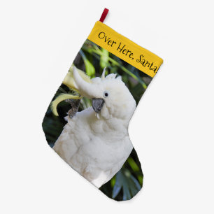 Funny Sulphur-Crested Cockatoo Parrot Bird Waves Large Christmas Stocking