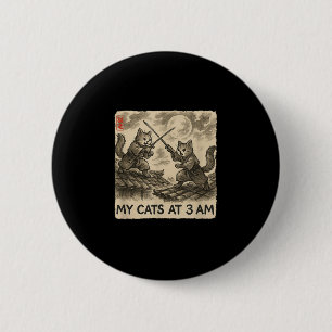 Funny Sumi-e Kawaii Ink Painting Japanese My Cats  6 Cm Round Badge