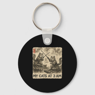 Funny Sumi-e Kawaii Ink Painting Japanese My Cats  Key Ring