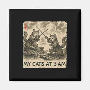 Funny Sumi-e Kawaii Ink Painting Japanese My Cats Magnet