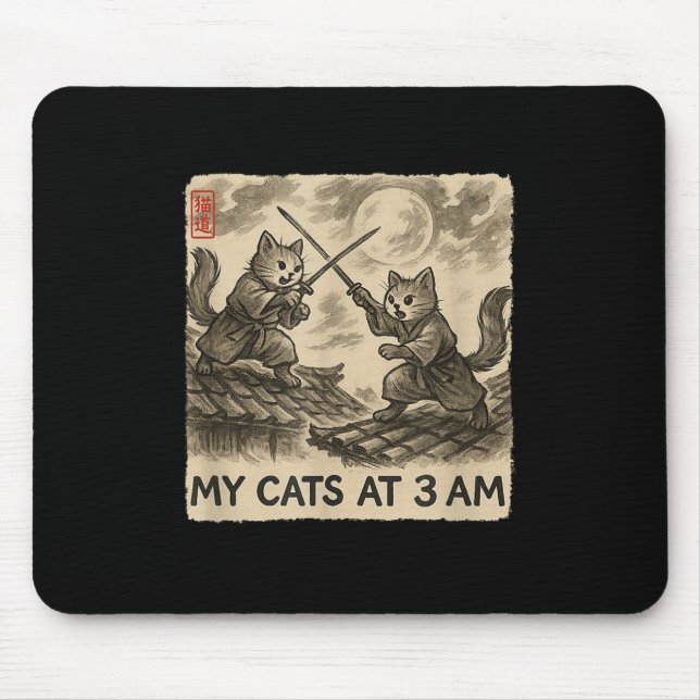 Funny Sumi-e Kawaii Ink Painting Japanese My Cats  Mouse Mat (Front)