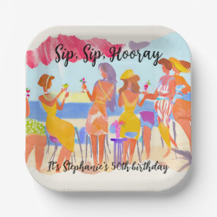 Funny Summer Beach Cocktail Women's 50th Birthday Paper Plate