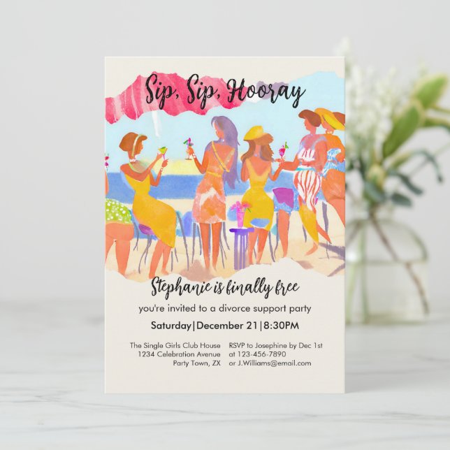 Funny Summer Beach Cocktail Women's Divorce Party Invitation (Standing Front)