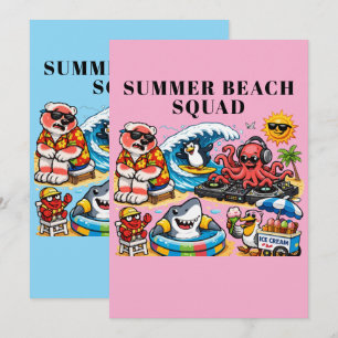 Funny Summer Beach Party Animals - DJ Octopus & Su Invitation