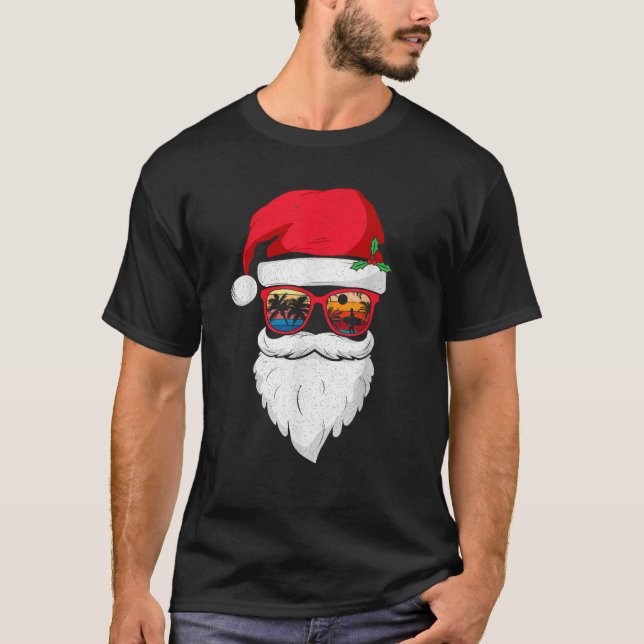 Funny Summer Beach Santa Sunglasses Xmas Christmas T-Shirt (Front)