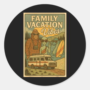 Funny Summer Bigfoot Family Vacation Alien Nessie  Classic Round Sticker
