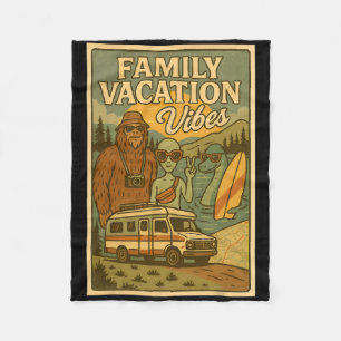 Funny Summer Bigfoot Family Vacation Alien Nessie Fleece Blanket