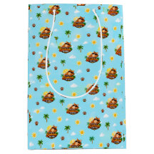 Funny Summer Cat Gift Bag with Tropical Pattern