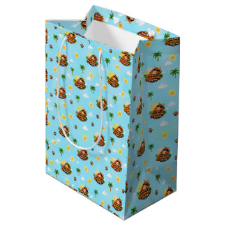 Funny Summer Cat Gift Bag with Tropical Pattern