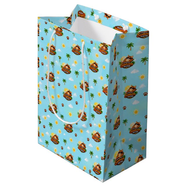 Funny Summer Cat Gift Bag with Tropical Pattern (Back Angled)