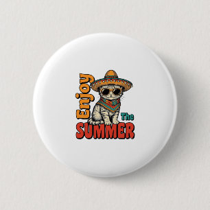Funny Summer Cat Sombrero Vintage Engraving Design 6 Cm Round Badge