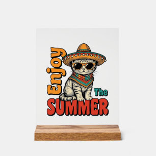 Funny Summer Cat Sombrero Vintage Engraving Design Acrylic Sign