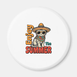 Funny Summer Cat Sombrero Vintage Engraving Design Magnet
