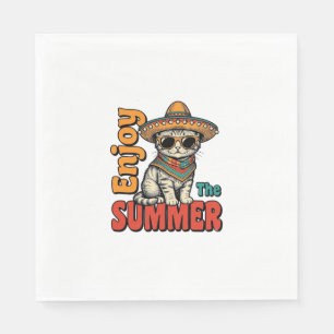 Funny Summer Cat Sombrero Vintage Engraving Design Napkin
