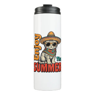 Funny Summer Cat Sombrero Vintage Engraving Design Thermal Tumbler