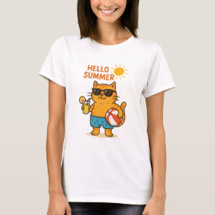Funny Summer Cat T-Shirt –Hello Summer Beach Vibes