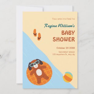 Funny summer dog beach baby shower invitation