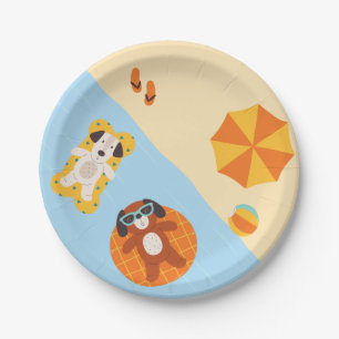 Funny summer dogs on the beach paper plate