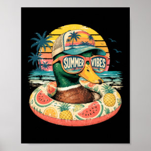 Funny Summer Duck Cute Beach Vacation Vibes Design Poster