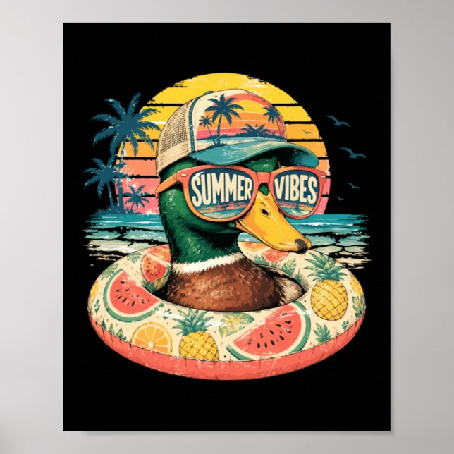 Funny Summer Duck Cute Beach Vacation Vibes Design Poster (Front)