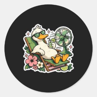 Funny Summer Duck Relaxing Vacation Mode Tropical Classic Round Sticker