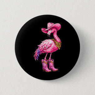 Funny Summer Flamingo Cowgirl Tropical Bird 6 Cm Round Badge