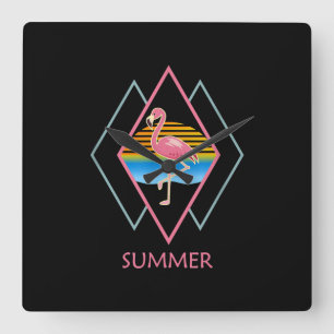 Funny Summer Flamingo   Cute Flamingo Lover Square Wall Clock