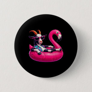 Funny Summer Goat Pink Pool Party Hawaiian Summer 6 Cm Round Badge