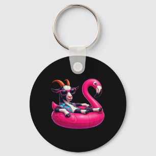 Funny Summer Goat Pink Pool Party Hawaiian Summer Key Ring