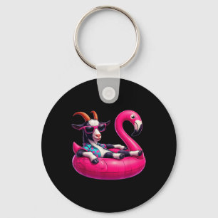 Funny Summer Goat Pink Pool Party Hawaiian Summer Key Ring