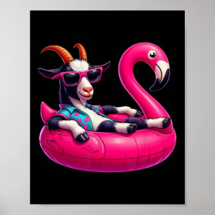 Funny Summer Goat Pink Pool Party Hawaiian Summer Poster