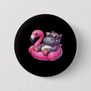 Funny Summer Hippo Pink Pool Party Hawaiian Summer 6 Cm Round Badge