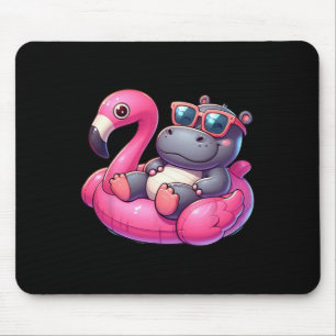 Funny Summer Hippo Pink Pool Party Hawaiian Summer Mouse Mat