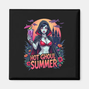 Funny Summer Hot Ghoul Summerween Vibes Ice Cream Magnet