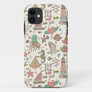 Funny Summer Pattern With Ships iPhone 11 Case