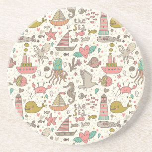 Funny Summer Pattern With Ships Coaster