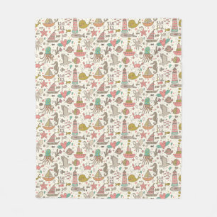 Funny Summer Pattern With Ships Fleece Blanket