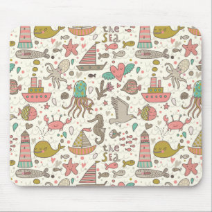 Funny Summer Pattern With Ships Mouse Mat