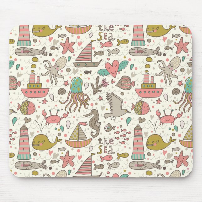 Funny Summer Pattern With Ships Mouse Mat (Front)