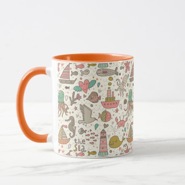 Funny Summer Pattern With Ships Mug (Left)