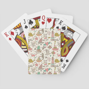 Funny Summer Pattern With Ships Playing Cards