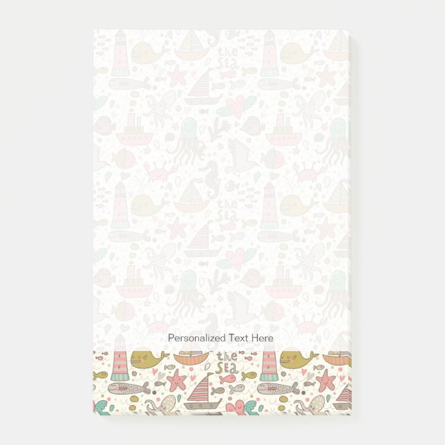 Funny Summer Pattern With Ships Post-it Notes (Front)