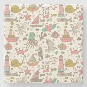 Funny Summer Pattern With Ships Stone Coaster
