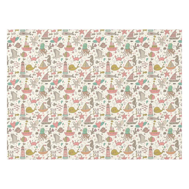 Funny Summer Pattern With Ships Tablecloth (Front (Horizontal))