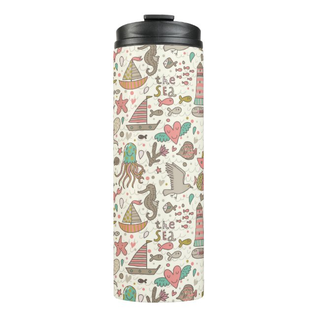 Funny Summer Pattern With Ships Thermal Tumbler (Front)